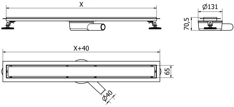 Mexen Lapos rozsdamentes acél zuhanytálca, 360°-ban forgatható szifon, 70 cm-es minta M13, 2 az 1-ben, 1010050-40