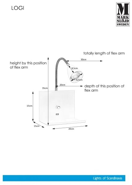 Markslöjd 107140 - Fényerő-szabályozó fali lámpa USB LOGI 1xGU10 / 7W / 230V
