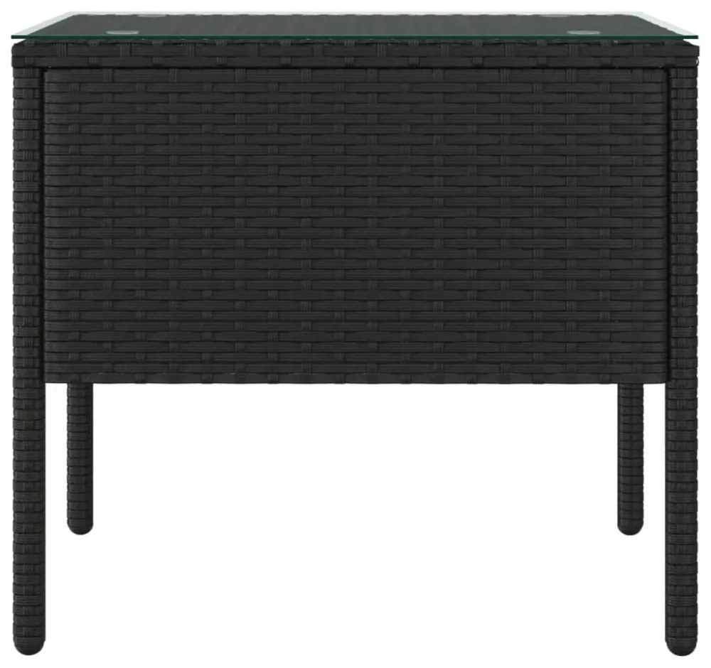 fekete polyrattan és edzett üveg kisasztal 53 x 37 x 48 cm