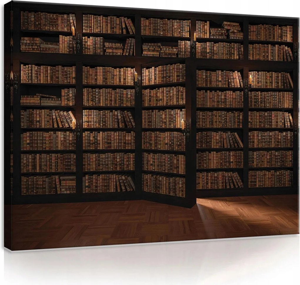 Vászonkép falikép barna fekete könyvtár polc 75x100