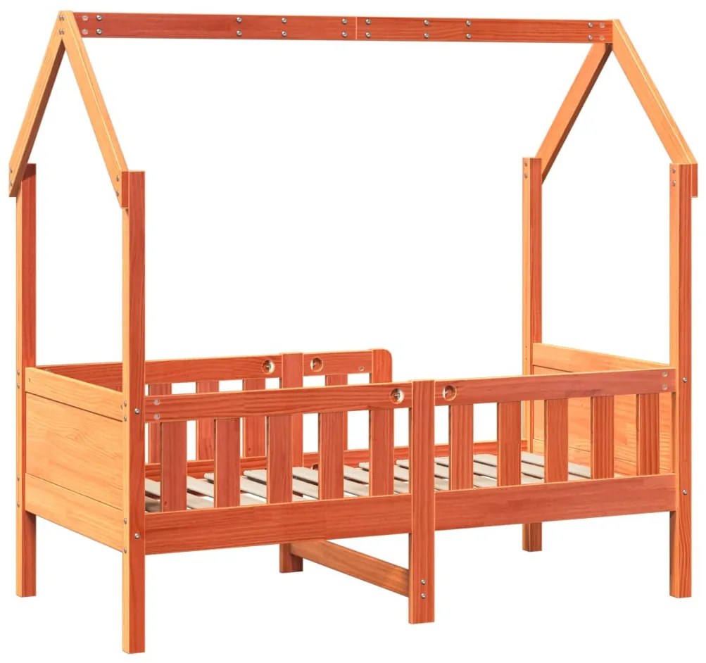 viaszbarna tömör fenyőfa házikó gyerekágykeret 70 x 140 cm
