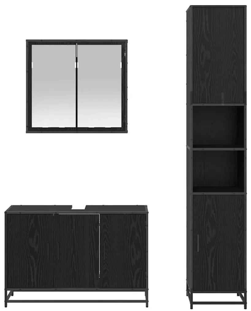 Fürdőszoba bútor szett 3 pcs Musta tammi 90 x 33 x 60 cm