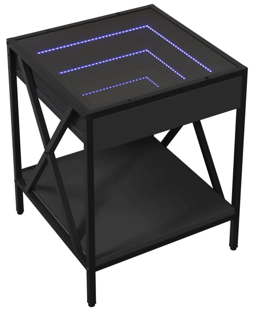 fekete végtelen hatású LED-es éjjeliszekrény 40 x 40 x 49 cm
