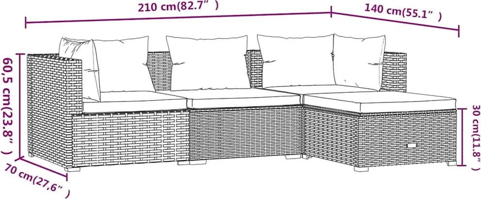 4 részes szürke polyrattan kerti ülőgarnitúra párnákkal