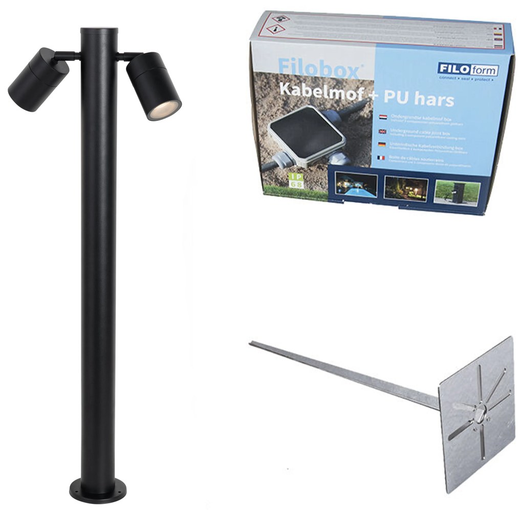 Álló kültéri lámpa fekete 80 cm IP44 állítható 2-lámpás - Duo