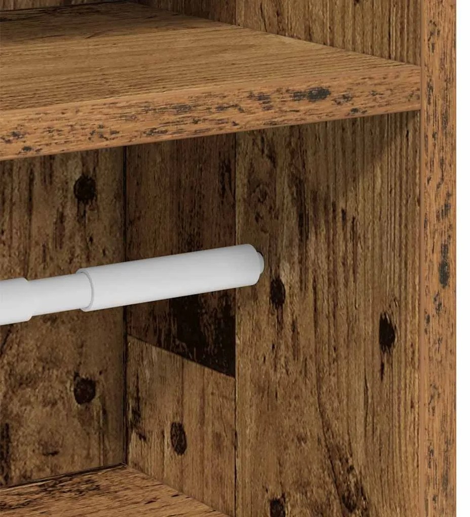 antik fa színű fürdőszobaszekrény tekercstartóval 20,5x22x90 cm