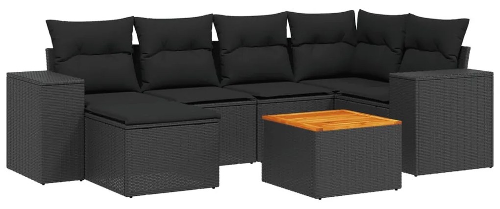 7 részes fekete polyrattan kerti ülőgarnitúra párnával