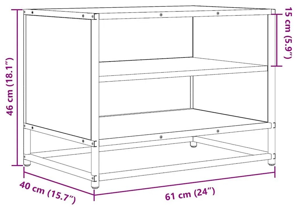 fekete szerelt fa és fém TV-szekrény 61x40x46 cm