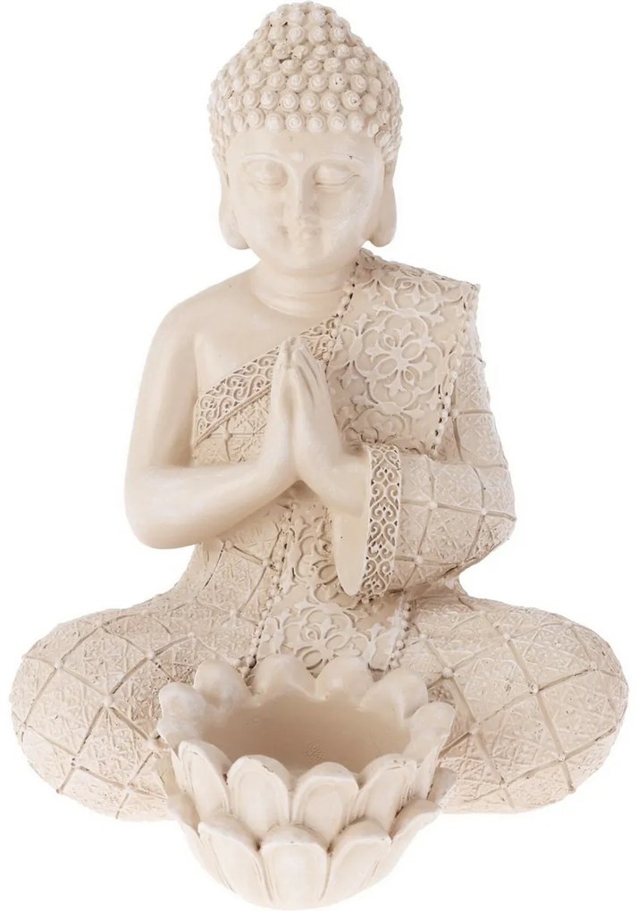 Buddha kerti dekoráció teamécseshez, 14 x 19 x 13 cm, krém