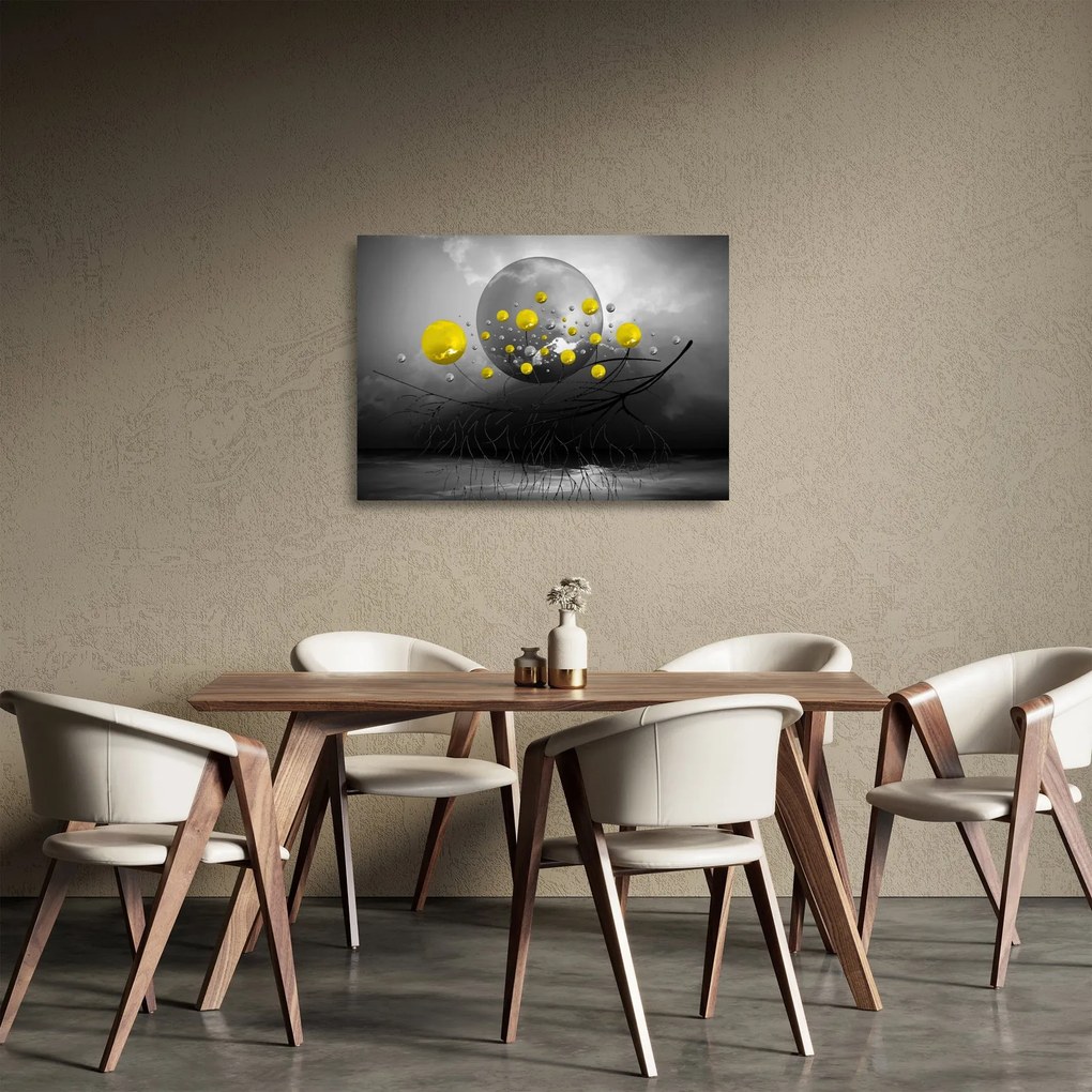 Kép- sárga absztrakt gömbök (üvegen) (70x50 cm)