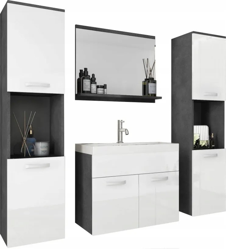 Milano XL fürdőszobabútor szett, szekrény, tükör, mosdó