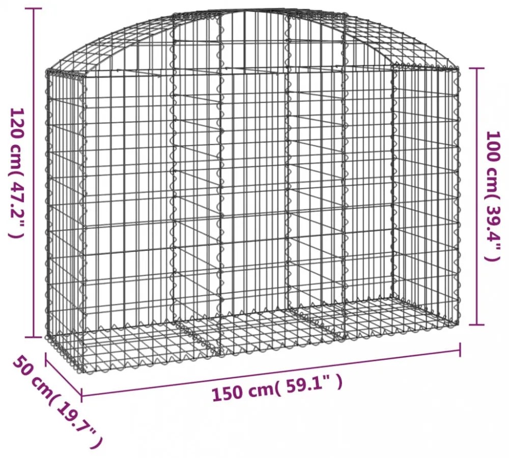 íves horganyzott vas gabion kosár 150x50x100/120 cm