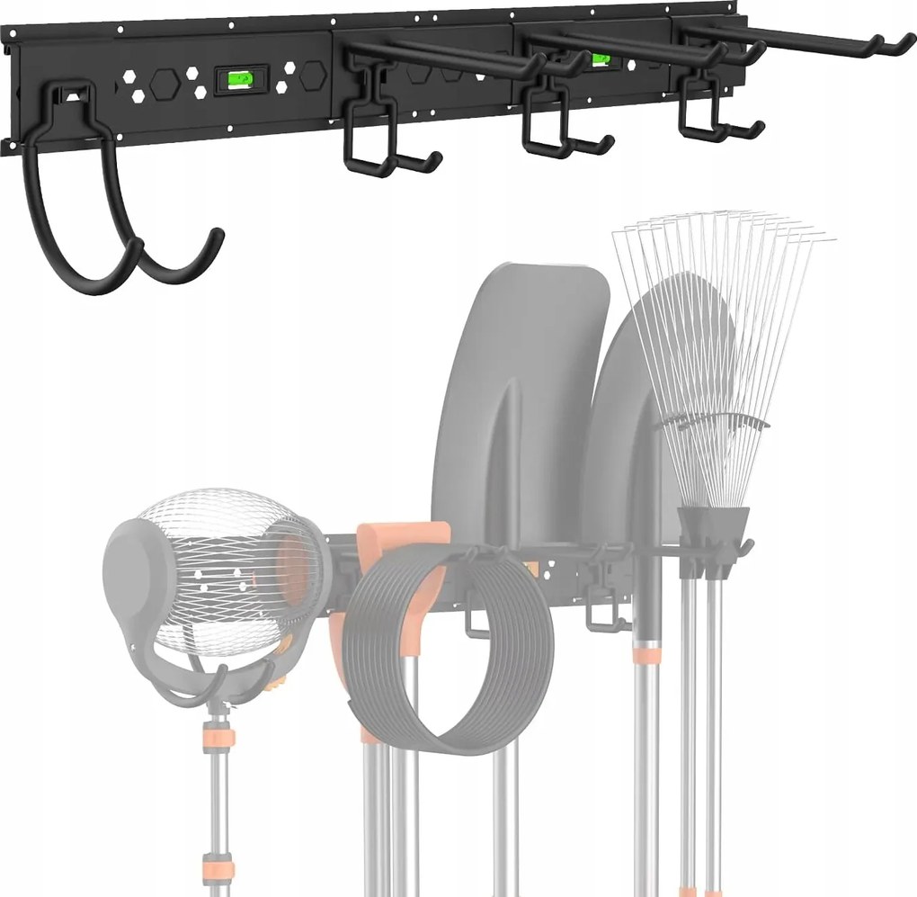 Akasztós kerti szerszámtartó robusztus fali sínre szerelhető állvány 40 cm