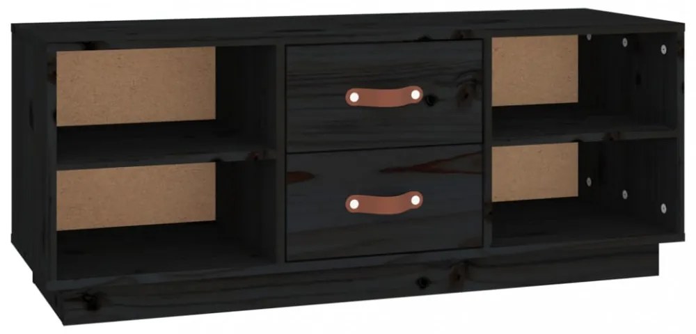 fekete tömör fenyőfa TV-szekrény 100x34x40 cm
