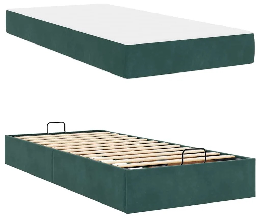 Ágykeret matracmal tárolóval Sötétzöld 80 x 200 cm Bársony