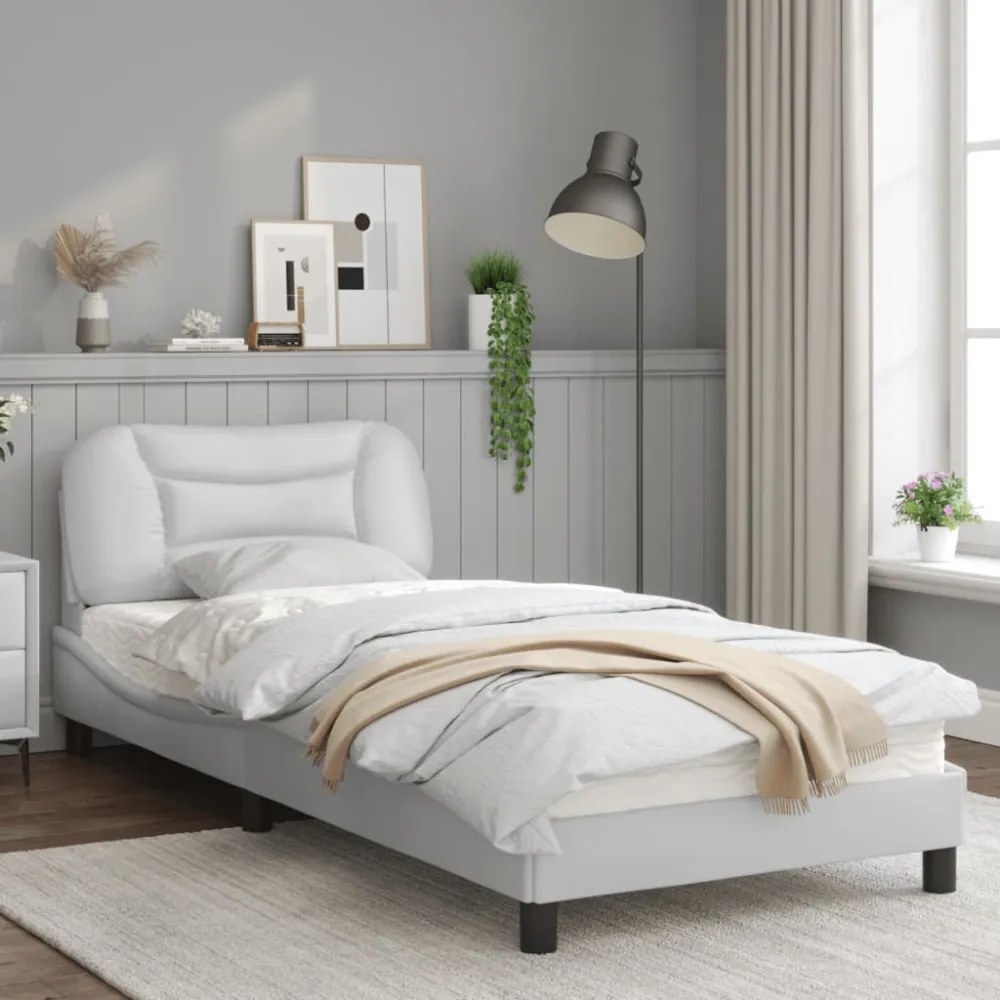 fehér műbőr ágykeret LED-világítással 80 x 200 cm