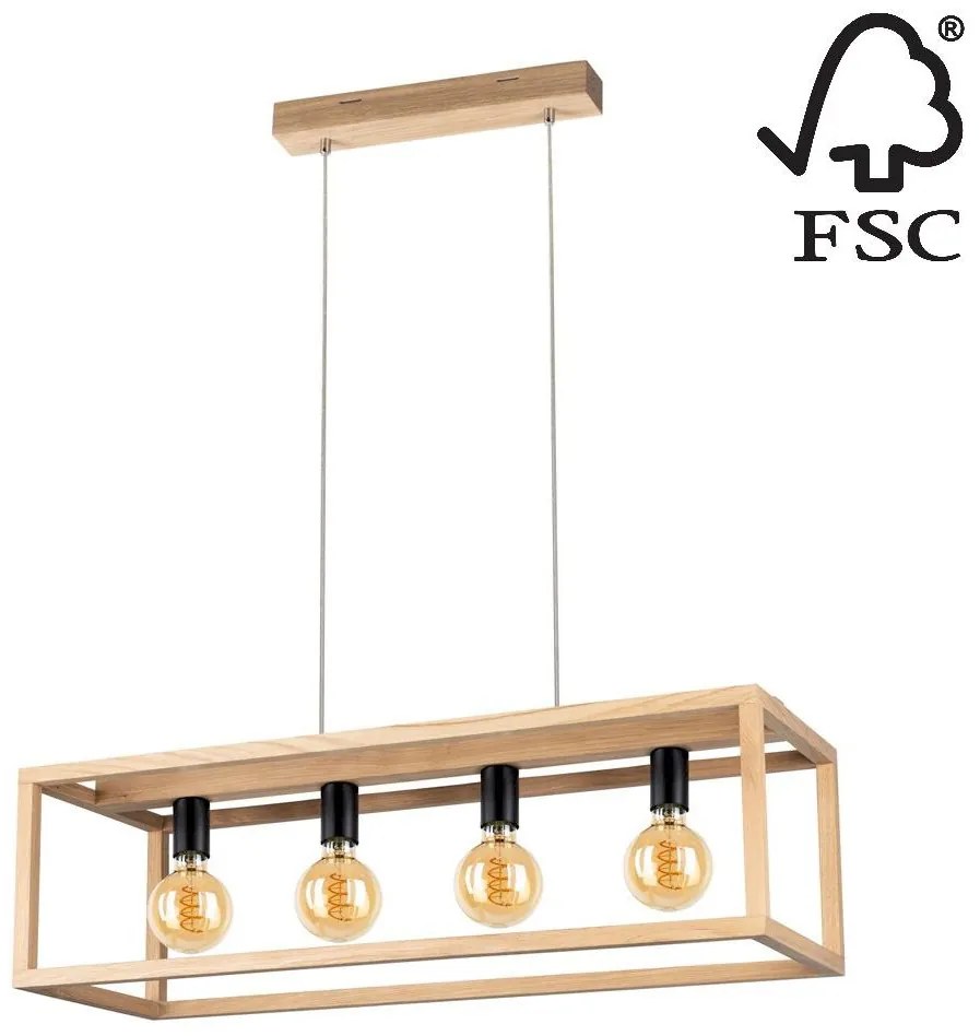 Spot-Light 61590474 - Csillár zsinóron KAGO 4xE27/60W/230V matt tölgy