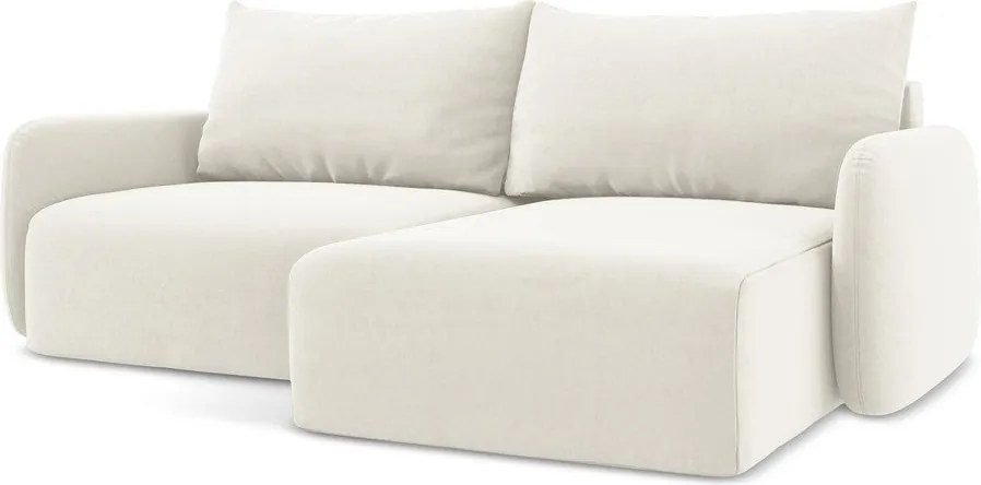 Krémszínű bársony kinyitható-tárolóhelyes sarokkanapé (jobb oldali-heverő résszel) Kalena – Makamii