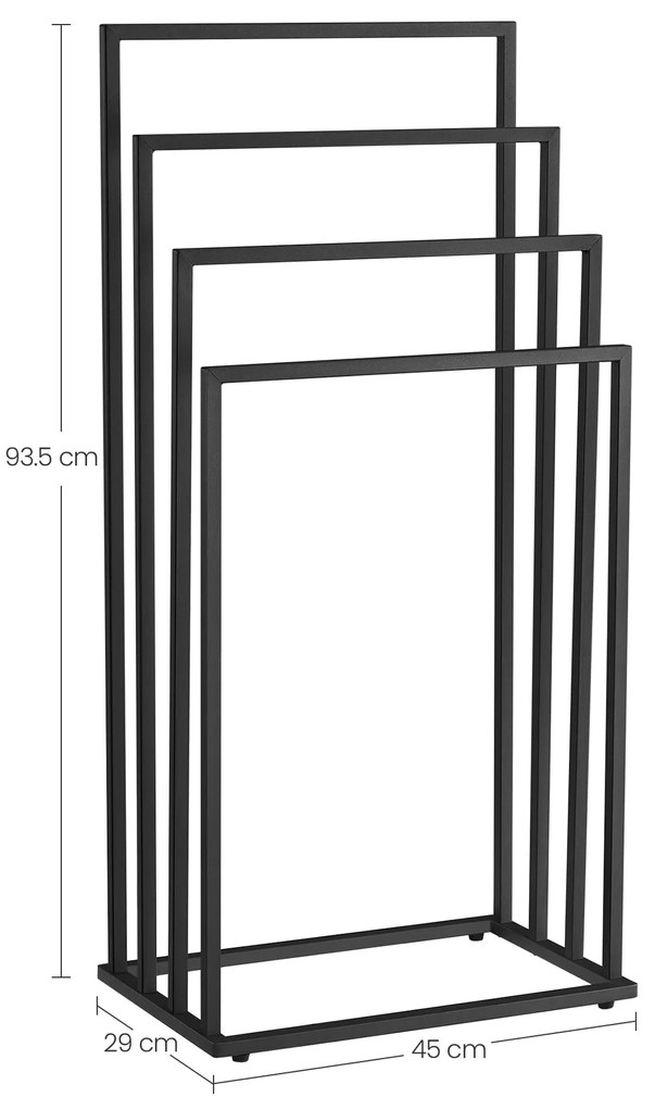 Törölközőtartó LINESTRO fémből 4 karral 93x45cm, fekete