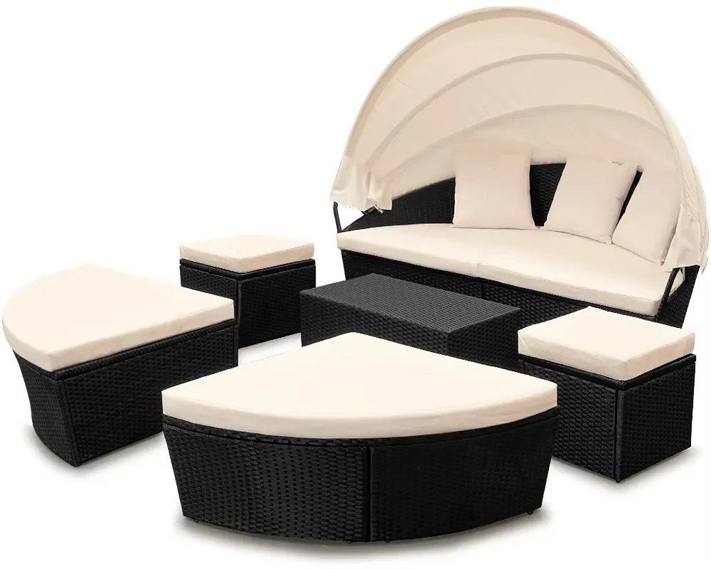 Deuba Rattan kerti ágy LAZY BIG Ø226 cm - fekete