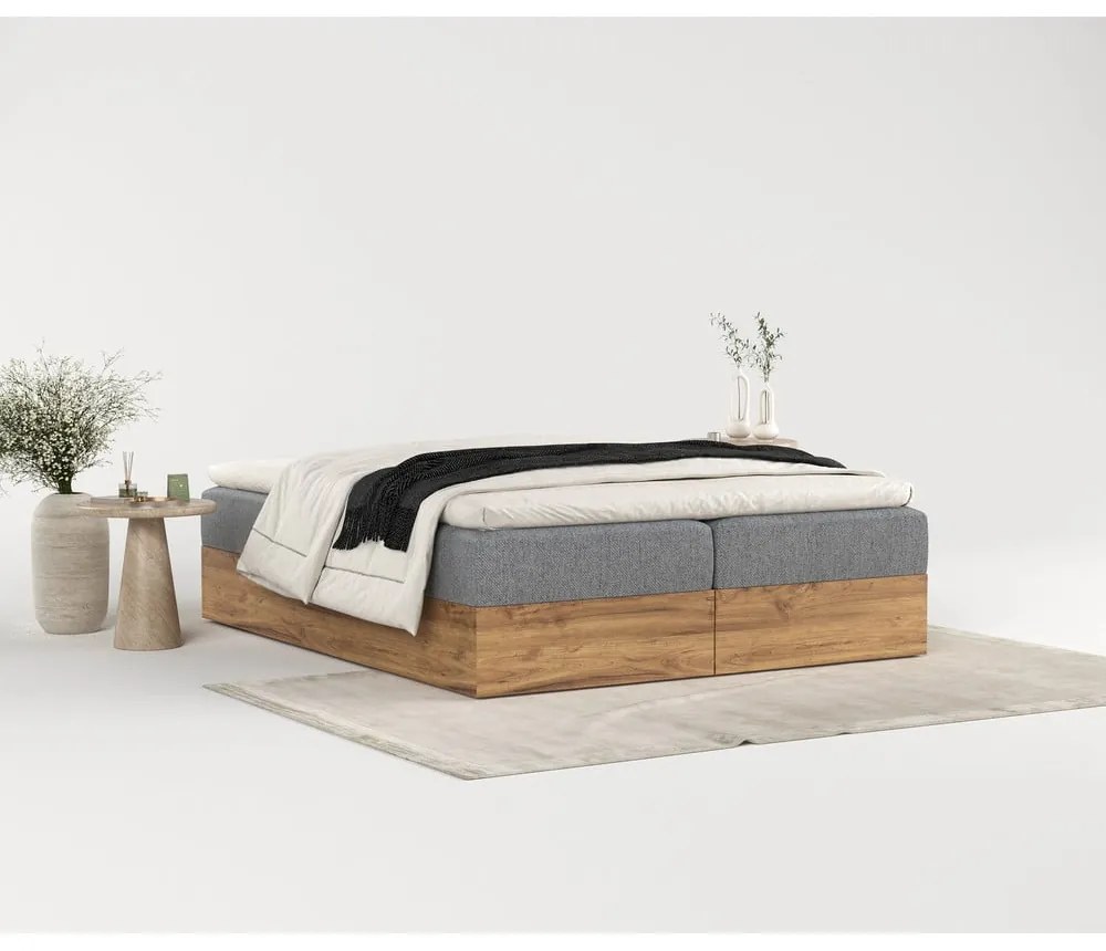 Szürke-natúr színű ágyneműtartós boxspring ágy 140x200 cm Faro – Maison de Rêve