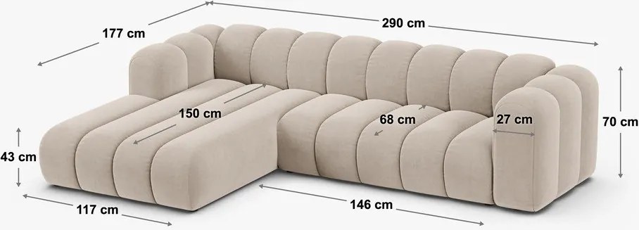 Szürke zsenília sarokkanapé (jobb oldali-heverő résszel) Lupine – Micadoni