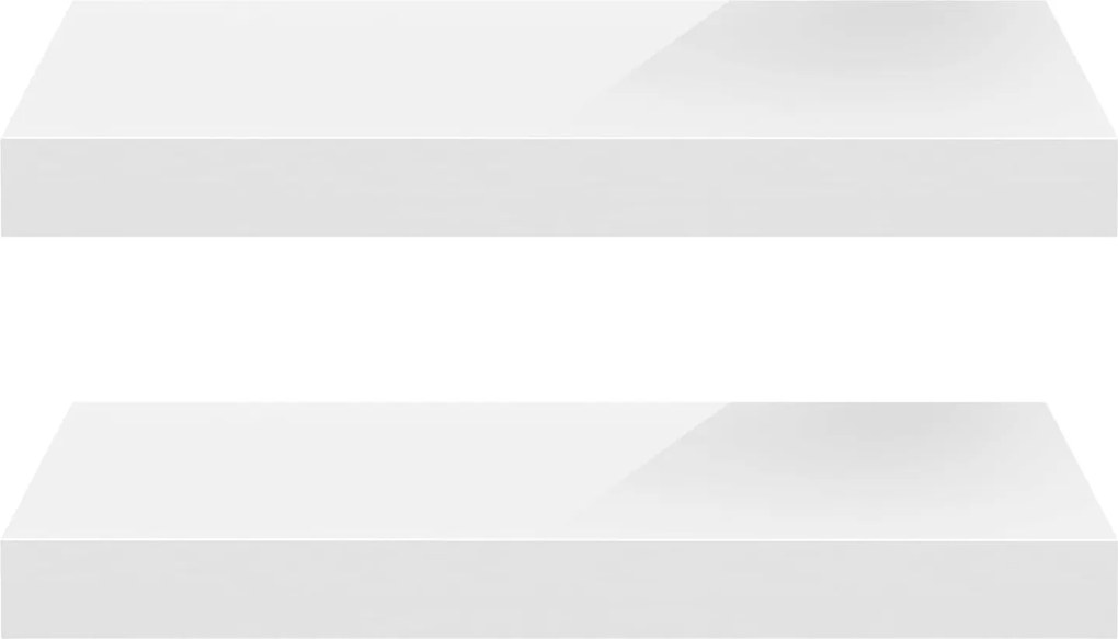 Lebegő fali polcok Fali könyvespolc, 2 db-os szett, fehér, magasfényű