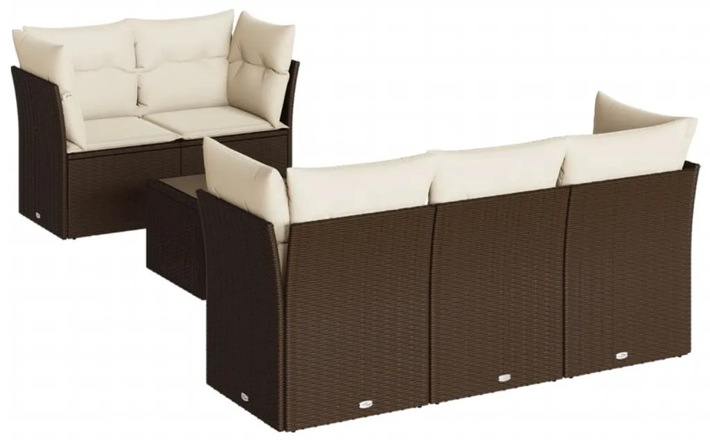 7 részes barna polyrattan kerti ülőgarnitúra párnákkal