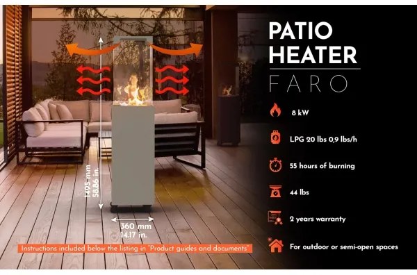 Planika Faro GAS - Kültéri gáz kandalló 142x36 cm 8kW szürke + védőborítás