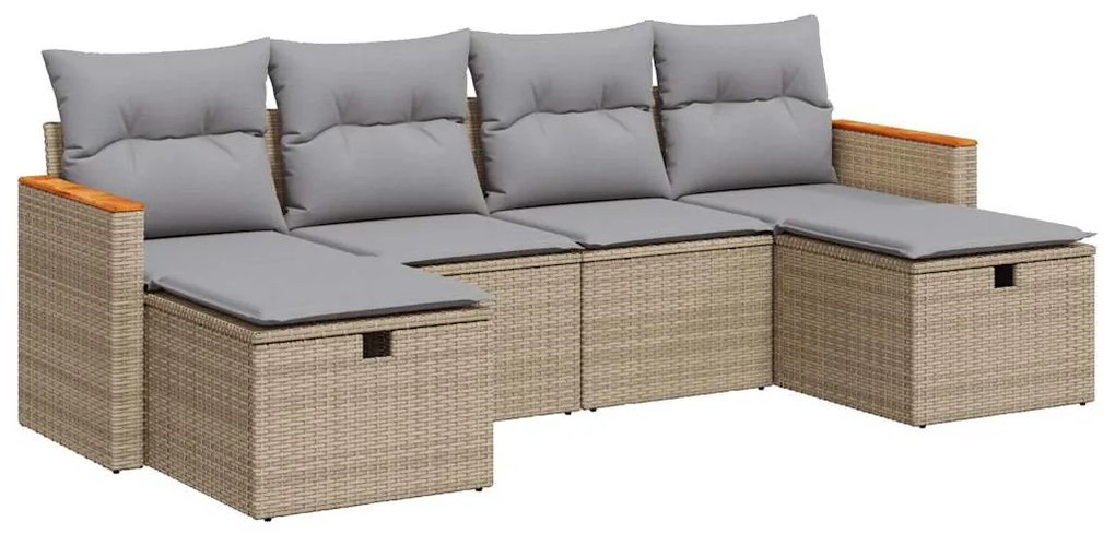 6 részes bézs polyrattan kerti ülőgarnitúra párnával