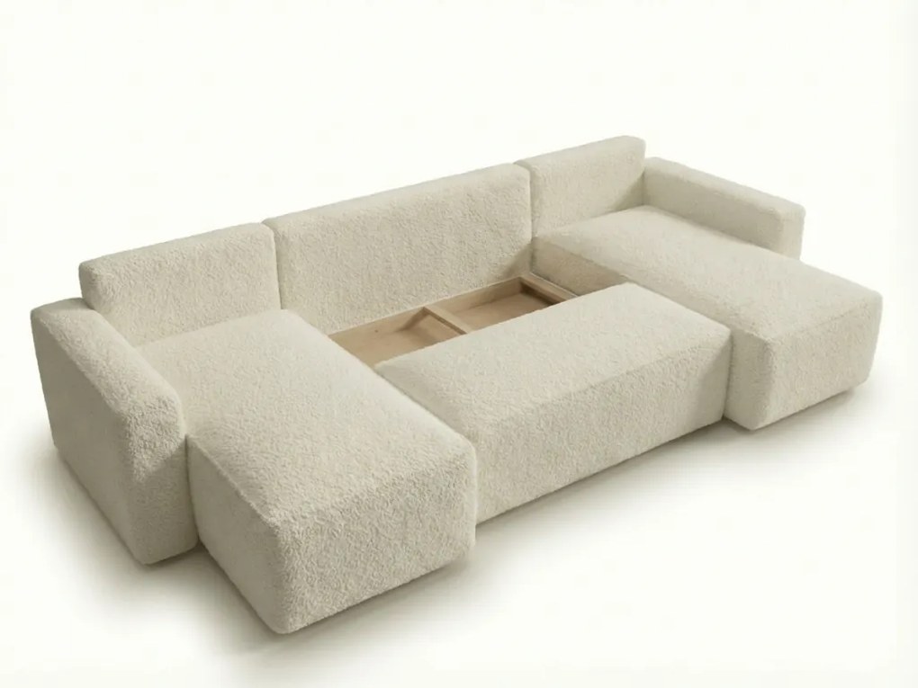 Kinyitható U alakú ülőgarnitúra SMART BOUCLE 303x143 cm, szürkésbézs