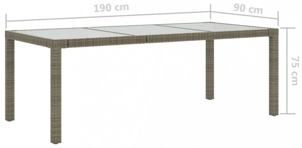 szürke polyrattan és edzett üveg kerti asztal 190 x 90 x 75 cm