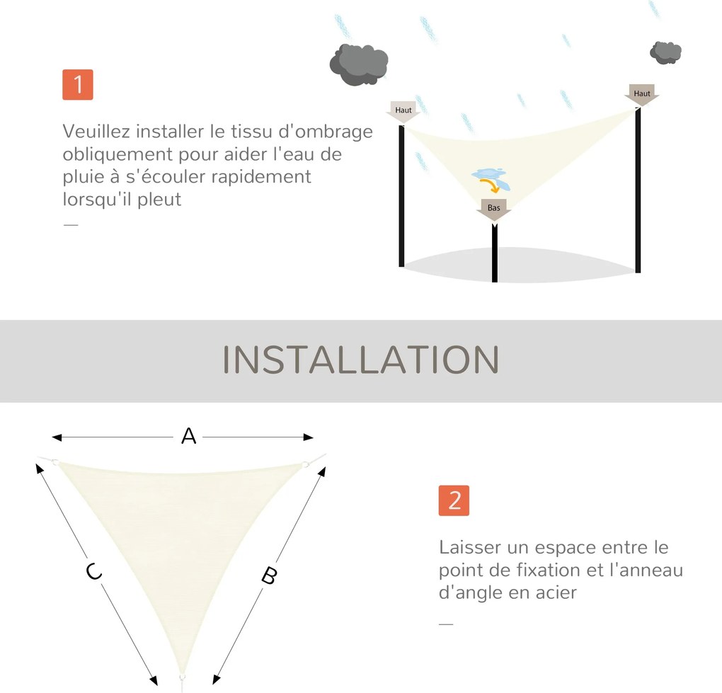 Outsunny Nagy Háromszögű Napernyő 6 x 6 x 6 m Magas Sűrűségű UV-álló Polietilén Krém Színben | Aosom