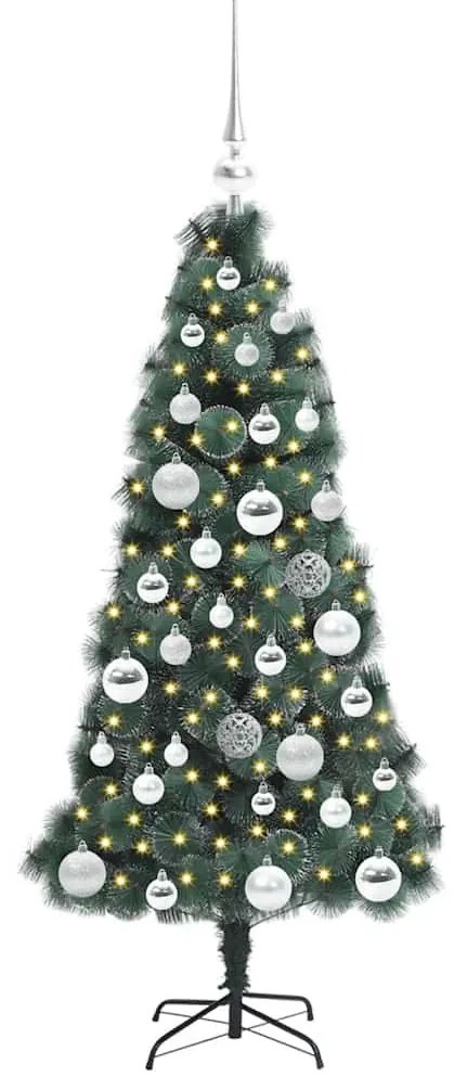 Műfenyő világítással és gömbökkel 150 LED-del Zöld 120 cm PET