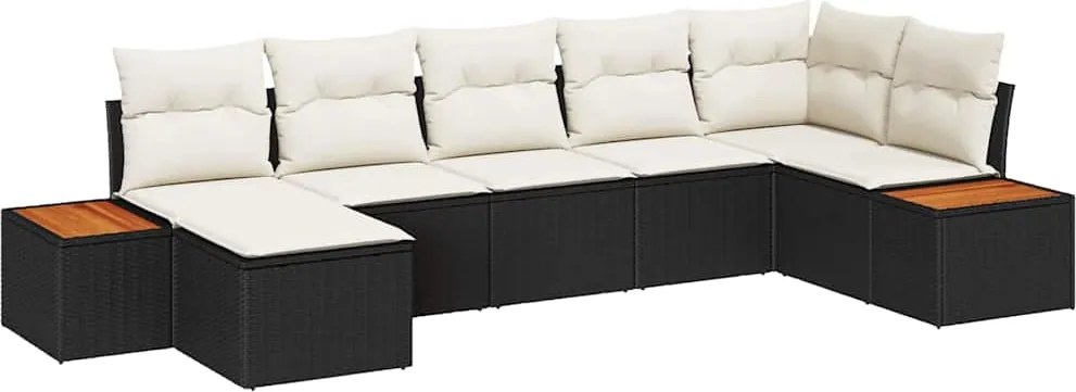 vidaXL Kerti Kanapé Szett párnával 7 pcs Fekete polirattan