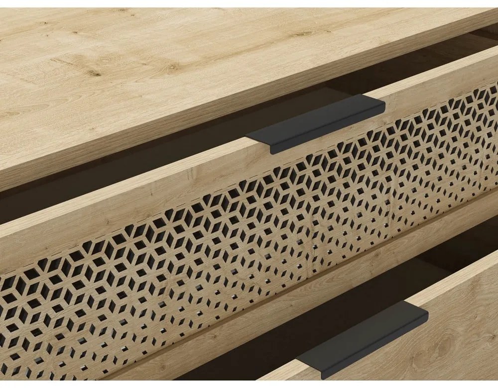 Natúr színű alacsony komód tölgyfa dekorral 90x80 cm Inca – Marckeric