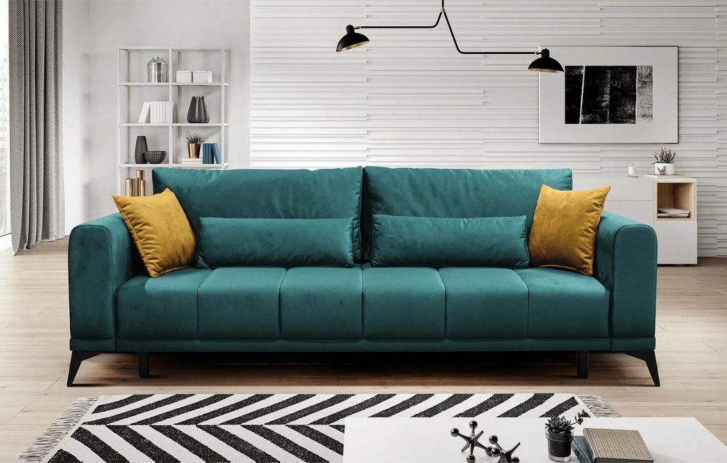 Szétnyitható kanapé, smaragd/mustárszín, GRACE BIG SOFA