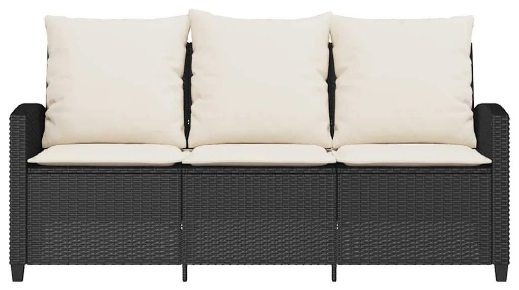 3 személyes fekete polyrattan kerti kanapé asztallal&amp;párnával