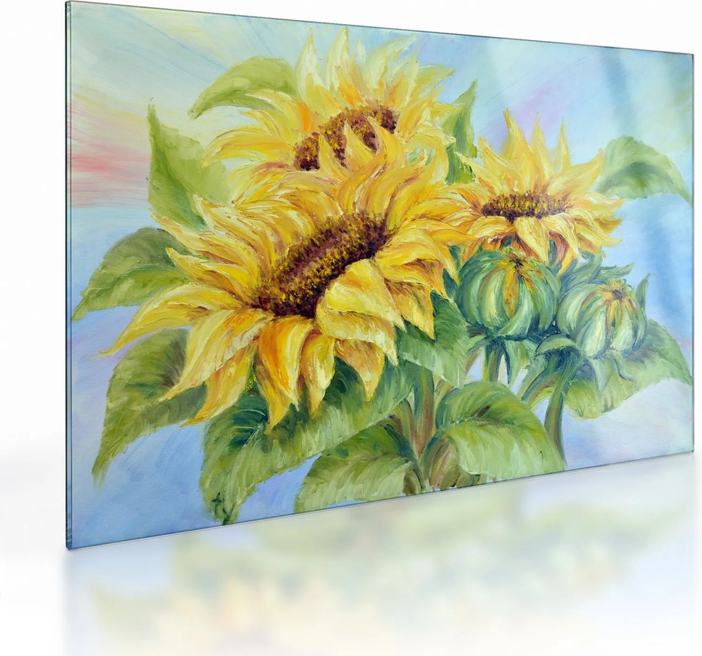 Virágzó napraforgó képe (üvegen) (70x50 cm)