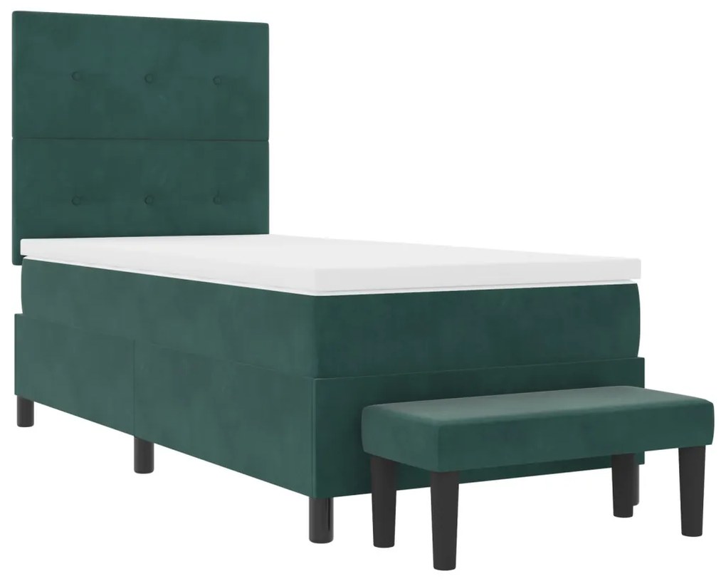 Box Spring Ágy Matraccal & Pad Sötét Zöld 90x190 cm Bársony