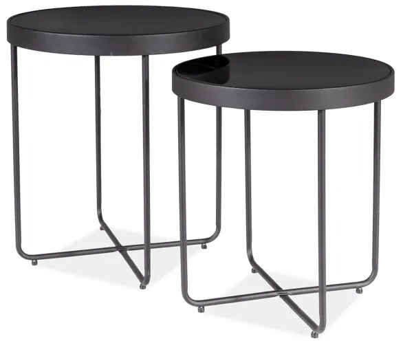 Rakásolható asztalok ATENA GLASS 2 db készlet Ø 40/45 cm, fekete