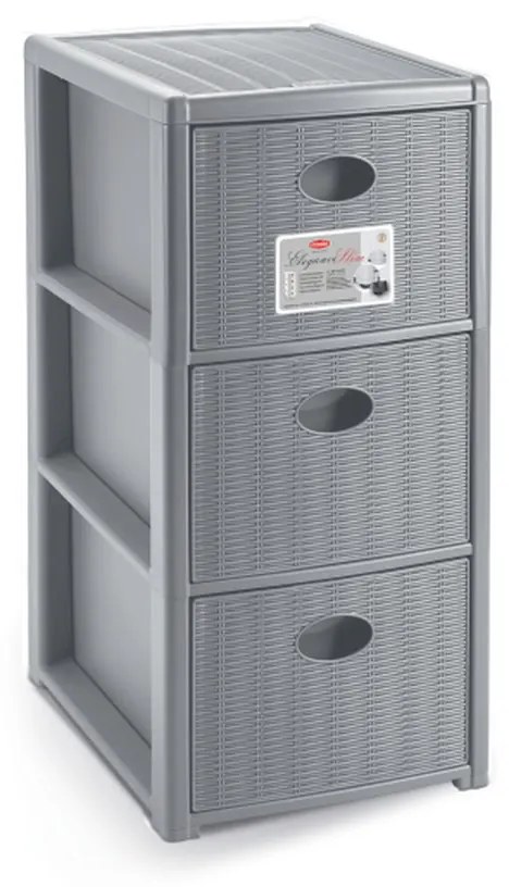 STEFANPLAST Elegance Slim műanyag tároló polc, 3 fiókos, szürke