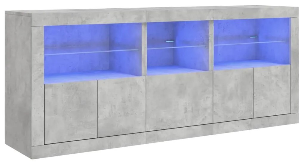 betonszürke tálalószekrény LED-világítással 162 x 37 x 67 cm