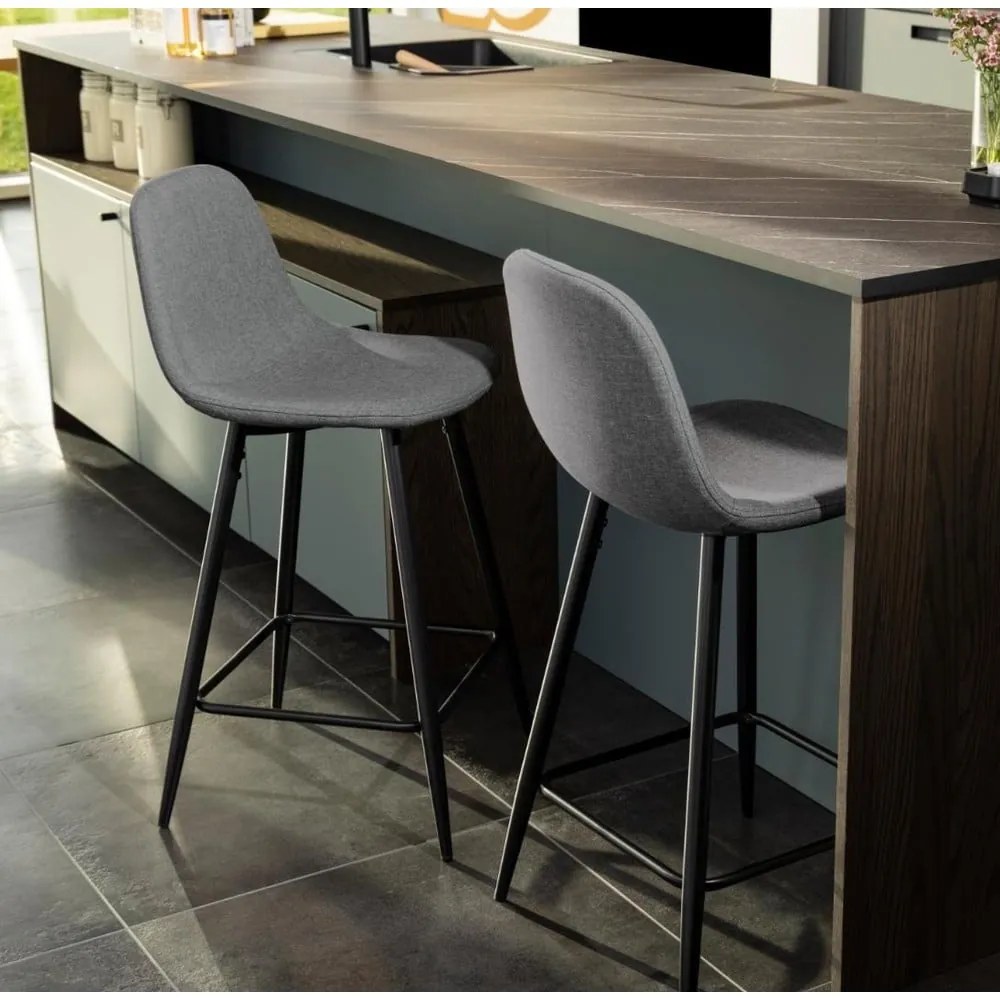 Világosszürke kárpitozott bárszék szett 2 db-os (ülésmagasság 65 cm) Wilma – Actona