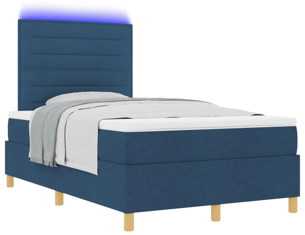 Box Spring Ágy Matrac & LED Kék 120x200 cm Szövet