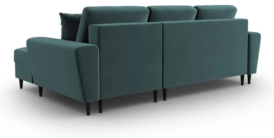 Petróleum színű bársony kinyitható tárolóhelyes sarokkanapé (jobb oldali-heverő résszel) Kyoto – Cosmopolitan Design