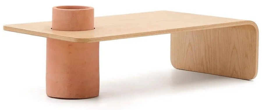 Natúr színű kerek dohányzóasztal kőrisfa dekorral 60x110 cm Olaria – Kave Home