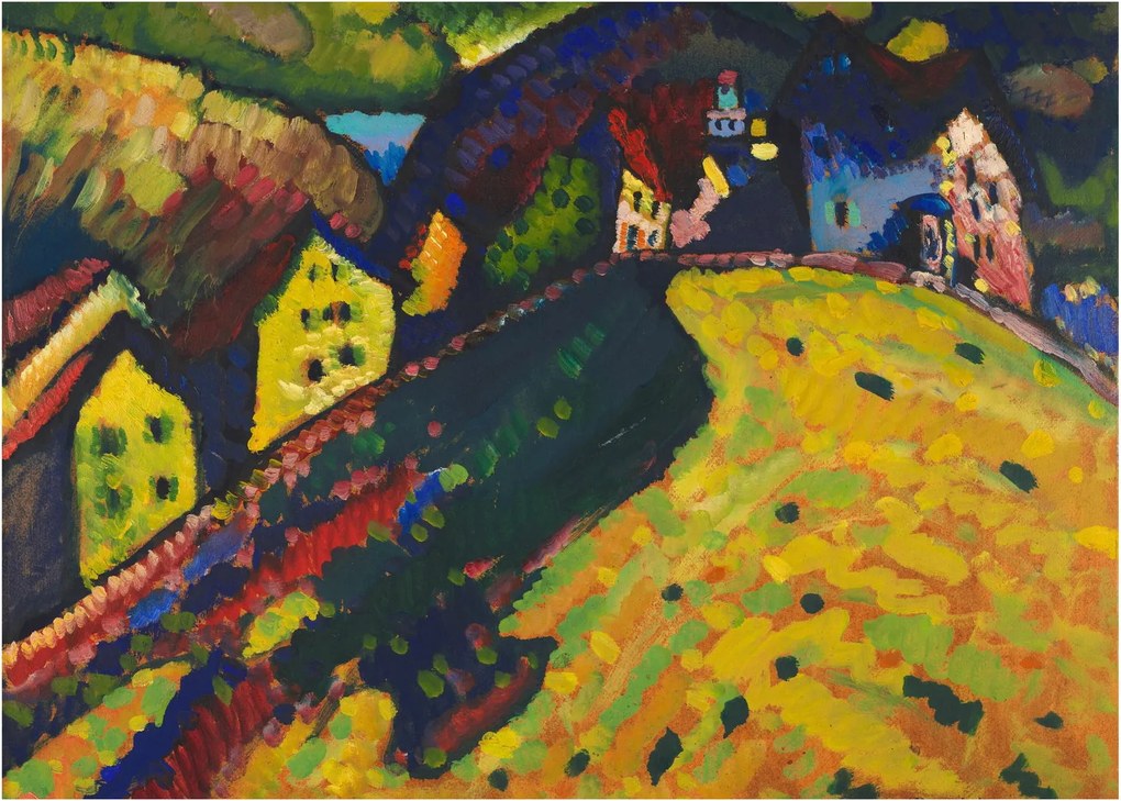 Üveg kép - Vasily Kandinsky, Houses at Murnau, reprodukciók (70x50 cm)