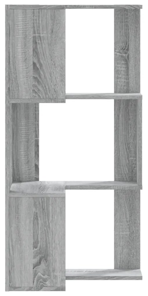 3 szintes szürke szerelt fa sarok könyvespolc 50 x 50 x 102 cm