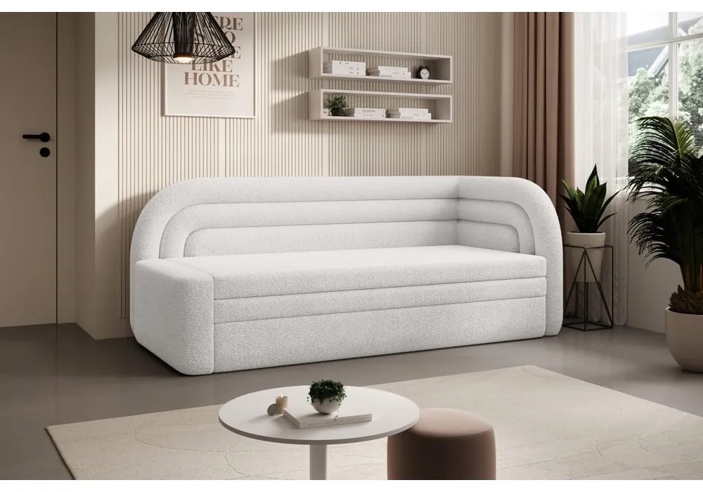 Krémszínű buklé kinyitható-tárolóhelyes kanapé jobb oldali 223 cm Fabillo – ELTAP